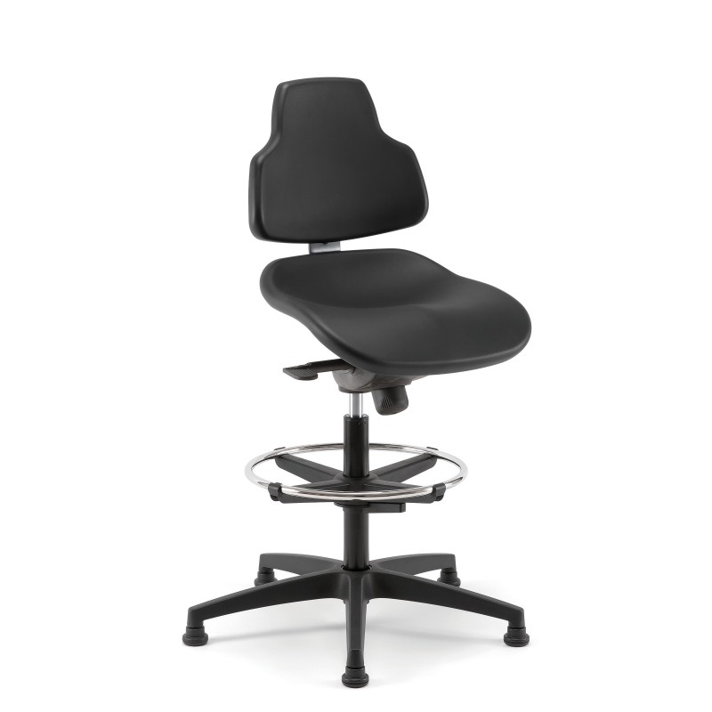 Siège haut Joko sur patins, assise ergonomique inclinée PVC non feu M2 - Noir