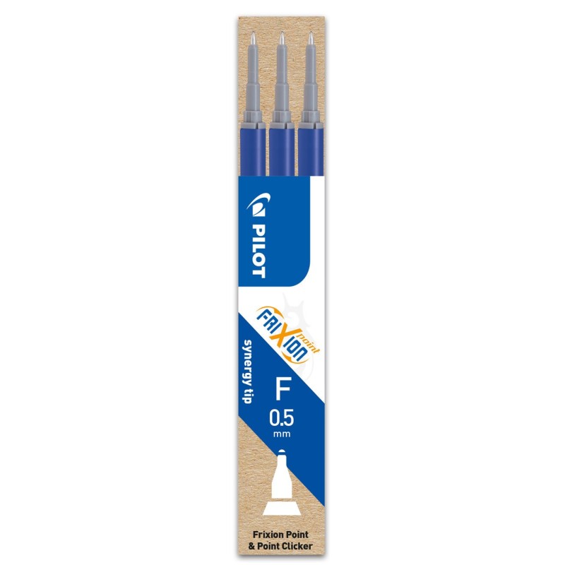Pilot Recharge pour stylo roller encre gel effaçable FriXion Clicker pointe fine 0,5 mm bleu - Pochette de 3