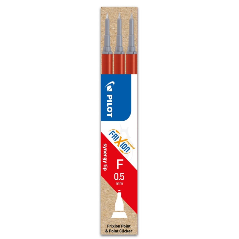 Pilot Recharge pour stylo roller encre gel effaçable FriXion Clicker pointe fine 0,5 mm rouge - Pochette de 3