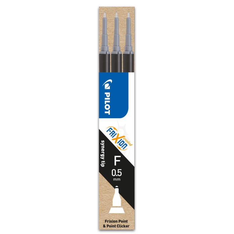 Pilot Recharge pour stylo roller encre gel effaçable FriXion Clicker pointe fine 0,5 mm noir - Pochette de 3