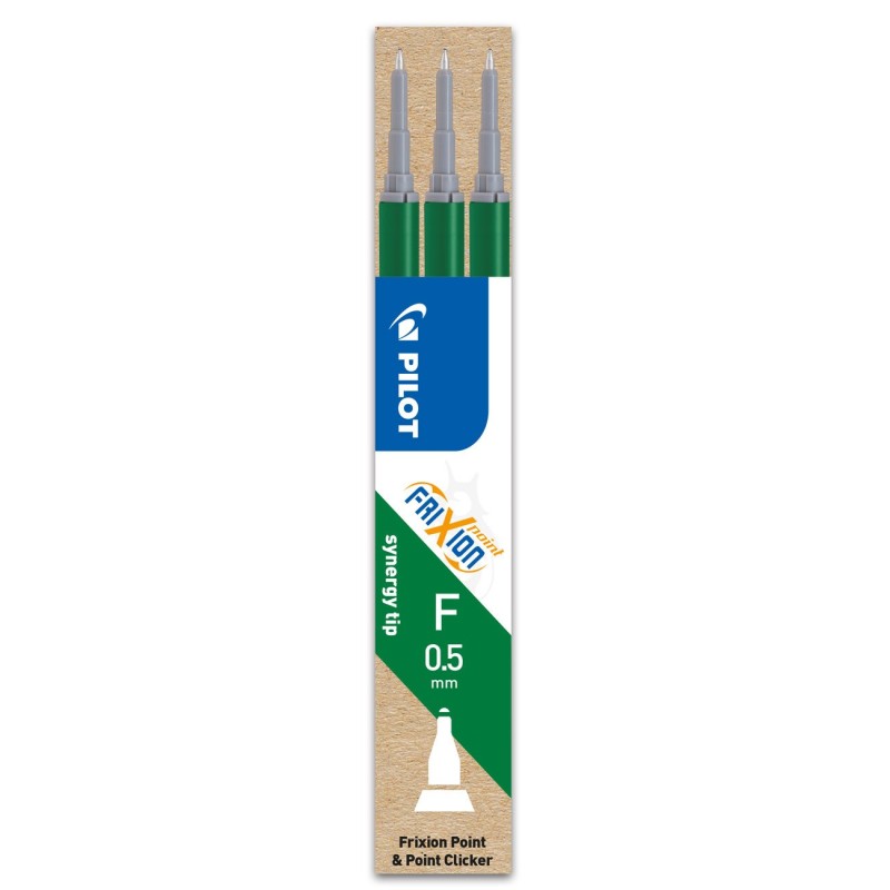 Pilot Recharge pour stylo roller encre gel effaçable FriXion Clicker pointe fine 0,5 mm vert - Pochette de 3