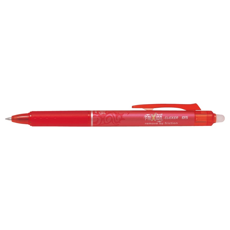 Pilot FriXion Clicker Stylo roller rétractable encre gel effaçable pointe fine 0,5 mm rouge