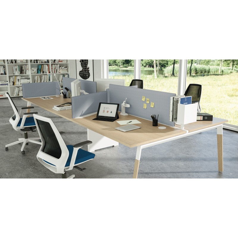 Panneau-écran  acoustique Moody pour bureau bench L.120 cm – Tissu Gris - Fixation Blanche