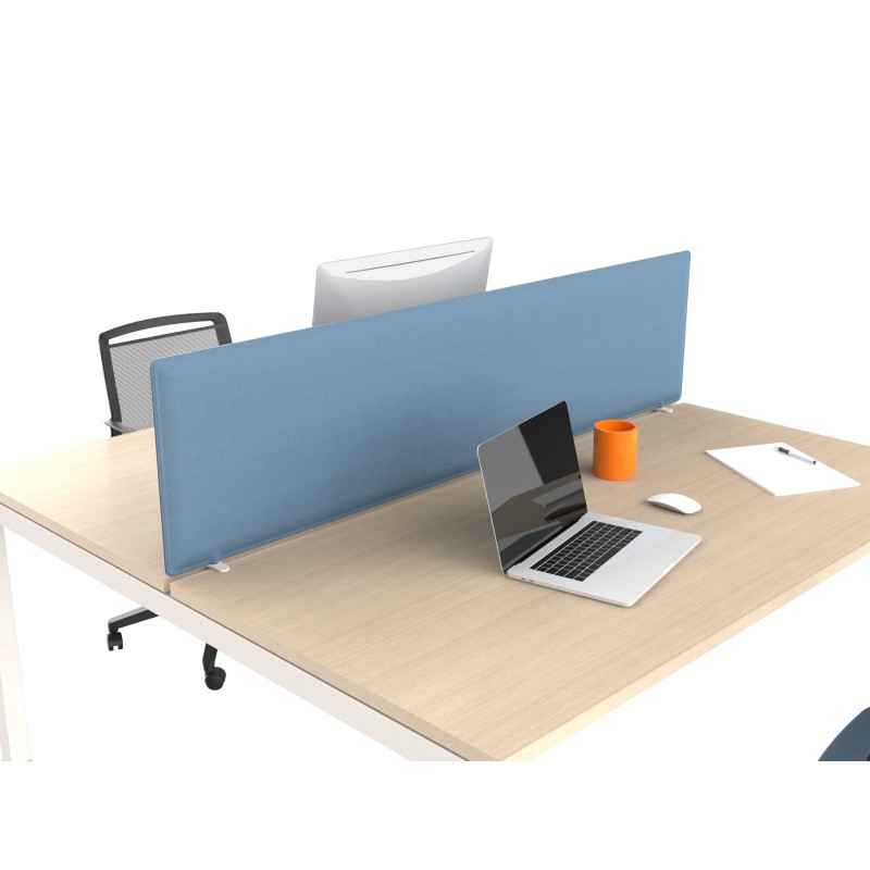 Panneau-écran  acoustique Moody pour bureau bench L.120 cm – Tissu Bleu - Fixation Blanche