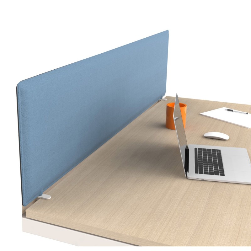 Panneau-écran acoustique Moody pour bureau L. 140 x l. 40 cm - Tissu Bleu - Fixation Blanche