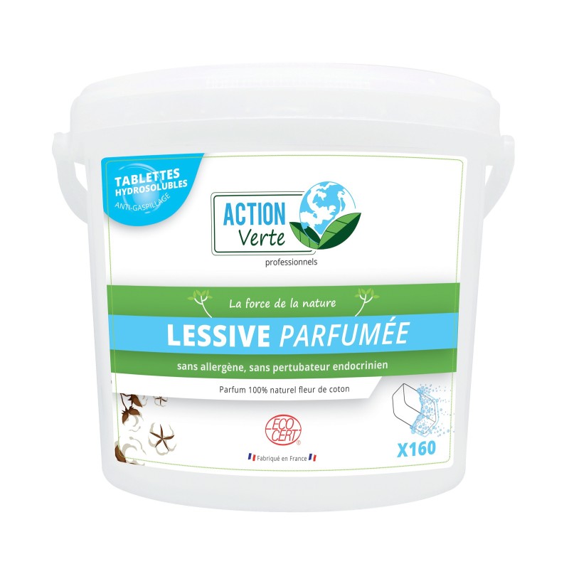 ACTION VERTE Lessive écologique parfumée, seau de 160 tablettes