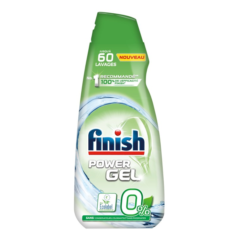 Finish Power Gel 0% Ecolabel, détergent pour lave-vaisselle, flacon 900 ml
