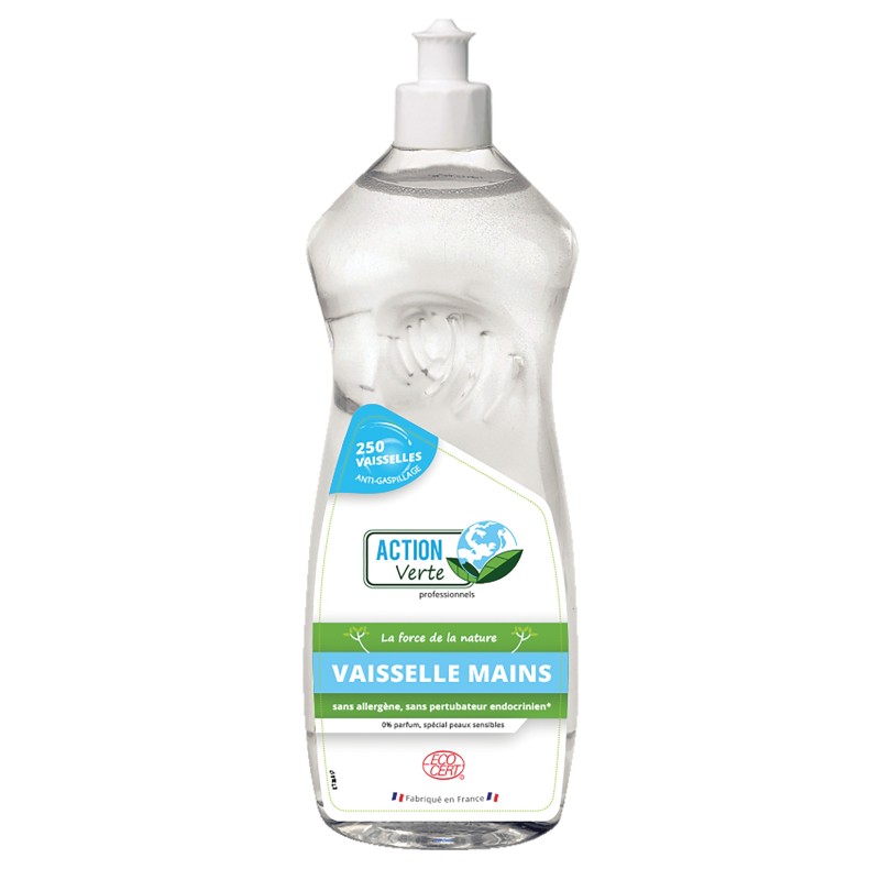 ACTION VERTE Liquide vaisselle mains écologique, sans parfum, Flacon de 1L