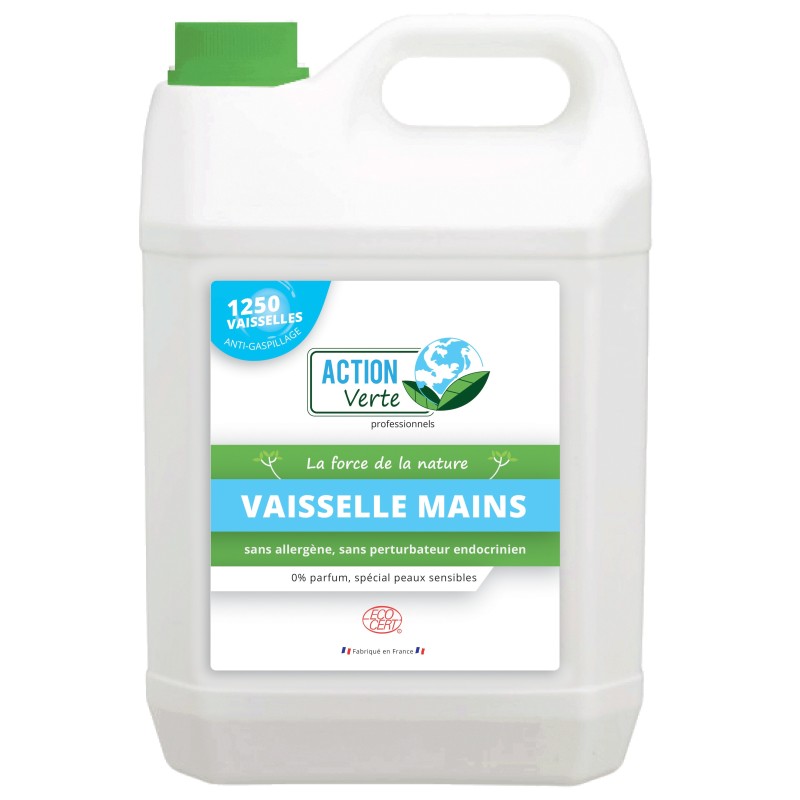 ACTION VERTE Liquide vaisselle mains écologique, sans parfum, Bidon de 5L