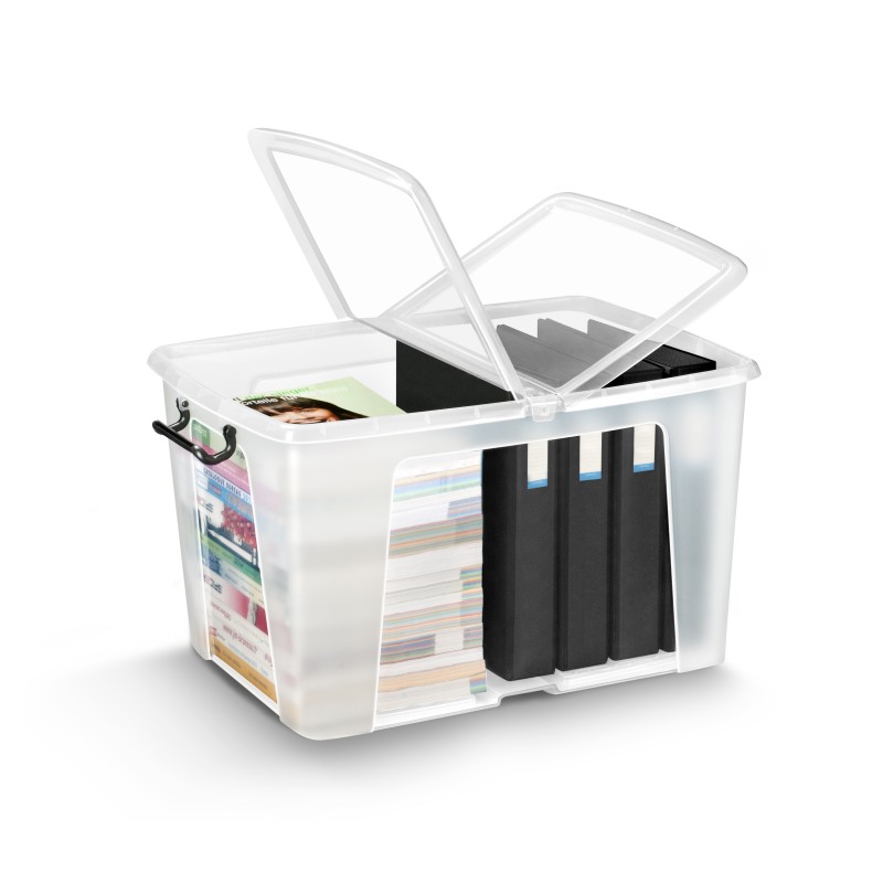 STRATA Boîte de rangement Smart Storemaster avec poignées clips et couvercle papillon 65 litres 590 x 450 x 350 mm, polypropylène, transparent