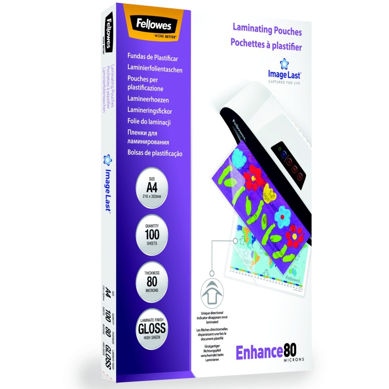 Fellowes Pochettes de plastification ImageLast A4 - Epaisseur : 80 microns par face - Boîte de 100
