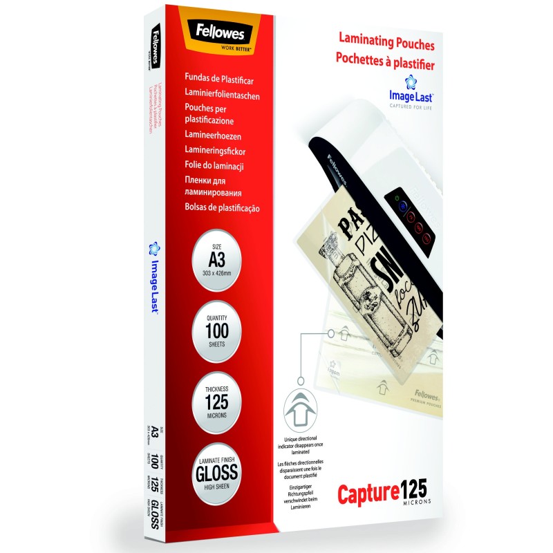 Fellowes Pochettes de plastification ImageLast A3 - Epaisseur : 125 microns par face - Boîte de 100