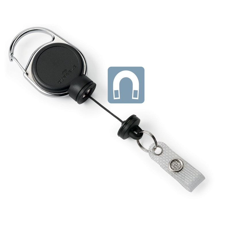 Durable Enrouleur pour badge - Clip en métal ultra puissant - 60 cm - Noir