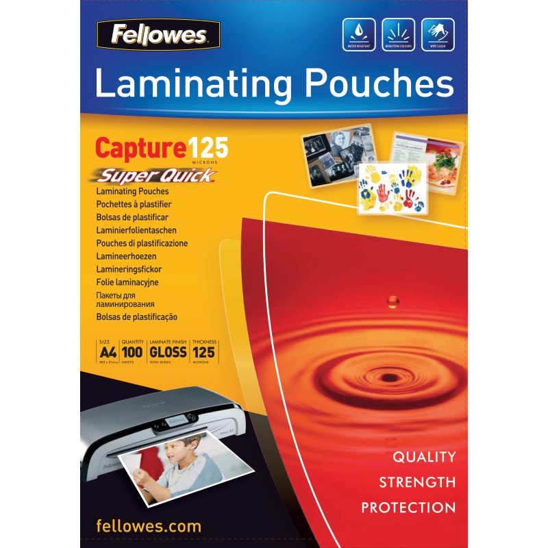 Fellowes Pochettes de plastification SuperQuick A4 - Epaisseur : 125 microns par face - Boîte de 100