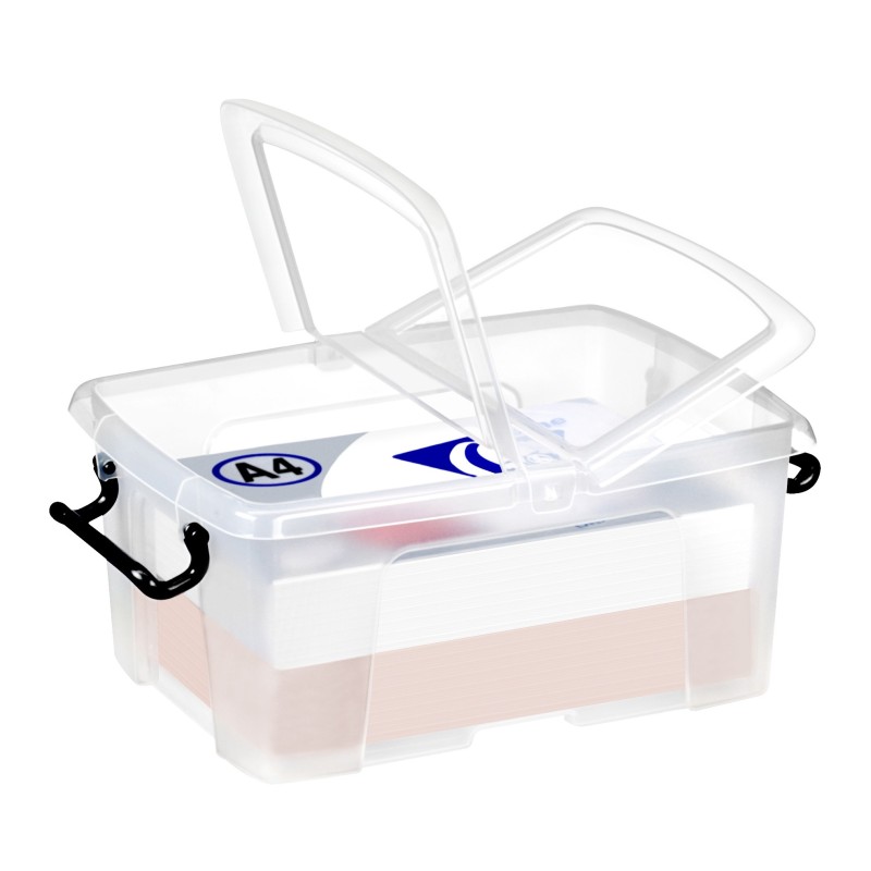 STRATA Boîte de rangement Smart Storemaster avec poignées clips et couvercle papillon, 12 litres, 295 x 405 x 183 mm, polypropylène, transparent