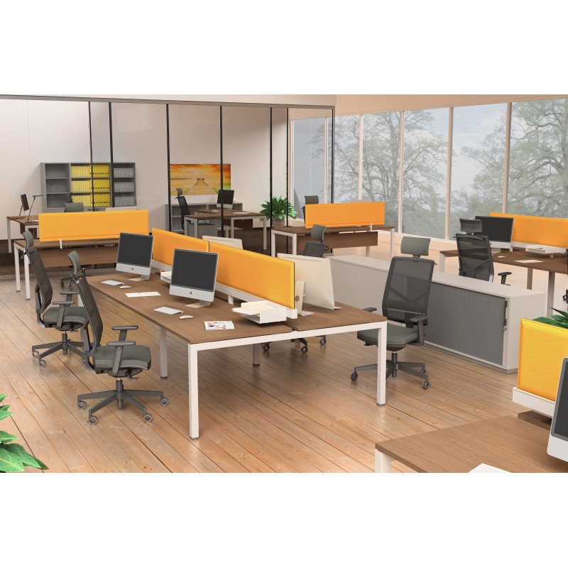 Bureau droit partagé Eminence - Module suivant - L.160 x P.165 cm - Plateau Hêtre - Pieds Aluminium
