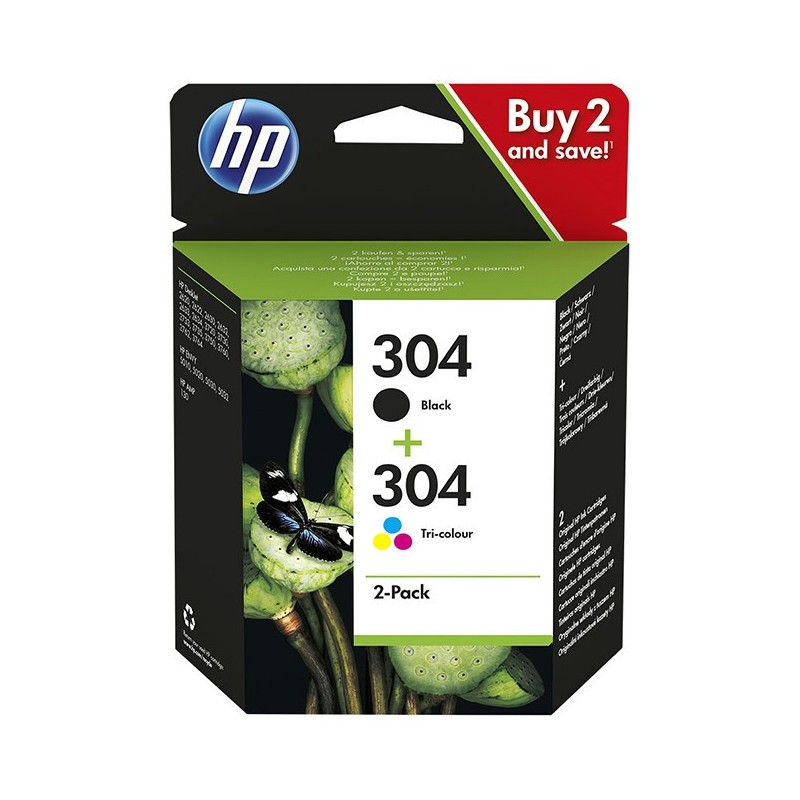 HP 304 Cartouche d'encre authentique 3JB05AE - Pack de 2 (Noir + Couleur)