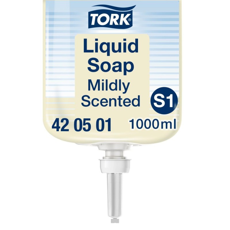 Tork Savon liquide mains senteur douce parfum frais - Recharge 1000 ml pour distributeur S1