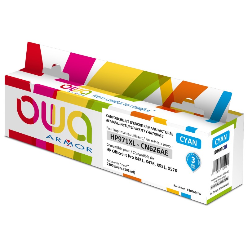 OWA Cartouche d'encre compatible HP 971XL CN626AE - K20466OW - Cyan