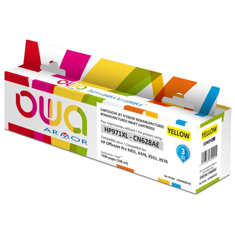 OWA Cartouche d'encre compatible HP 971XL CN628AE - K20468OW - Jaune