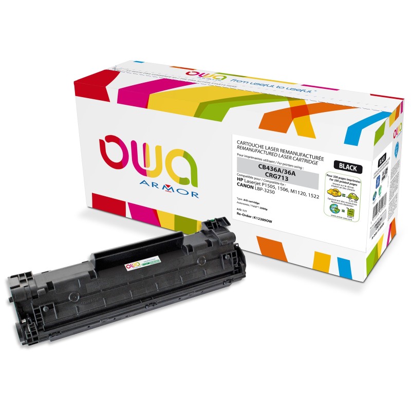OWA Toner compatible HP 36A CB436A - K12389OW - Noir