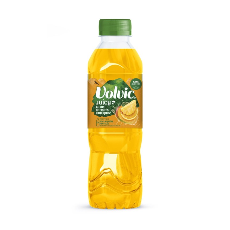 Volvic Juicy Eau plate aromatisée Fruits exotiques - Lot de 12 bouteilles PET 50 cl