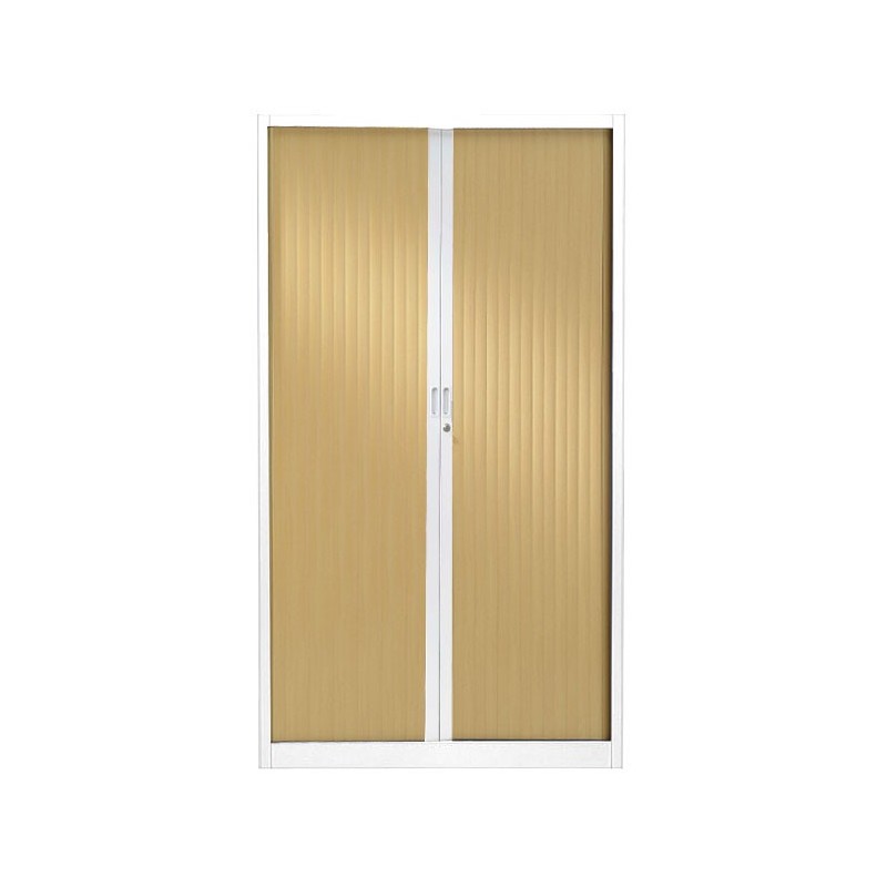 Armoire à rideaux métal monobloc Généric - H.198 x L.120 cm - Corps Blanc - Rideaux Chêne