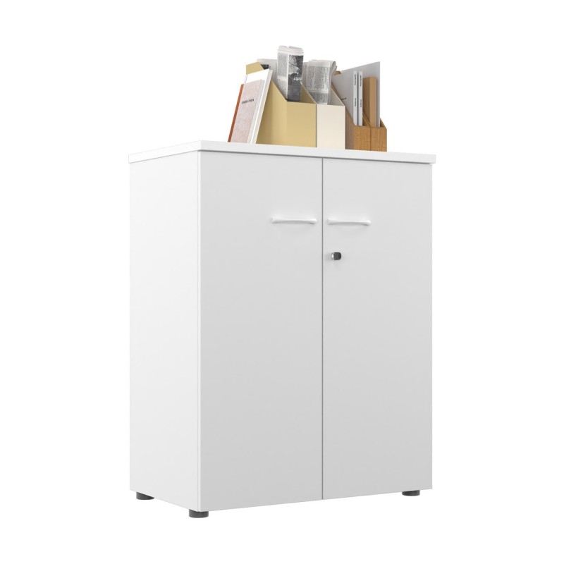 Armoire mi-hauteur portes battantes L.80 x P.48 x H.104 cm - Corps Blanc - Top Blanc
