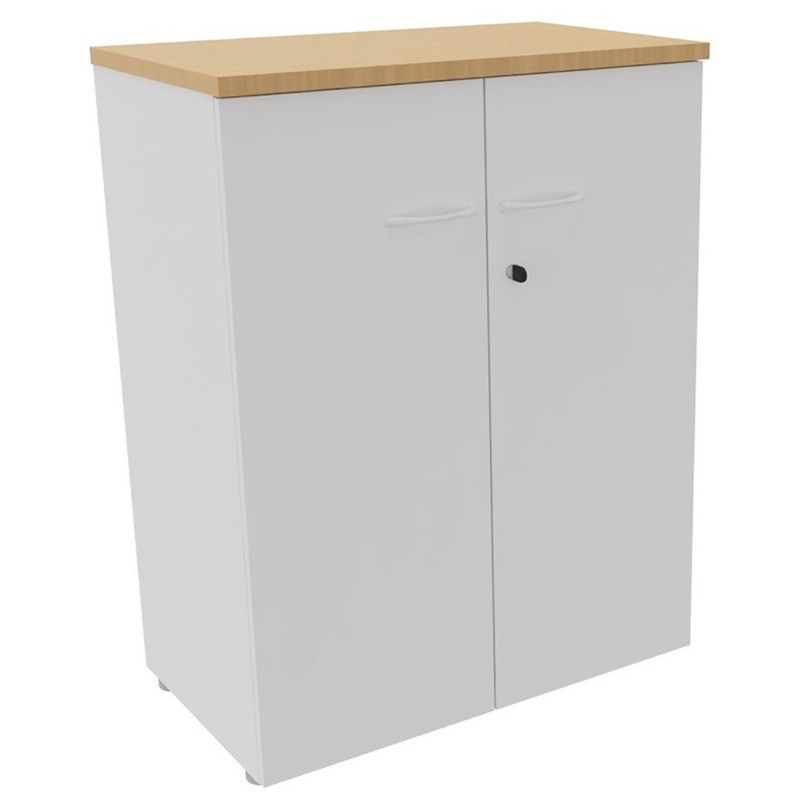 Armoire mi-hauteur portes battantes L.80 x P.48 x H.104 cm - Corps Blanc - Top Hêtre