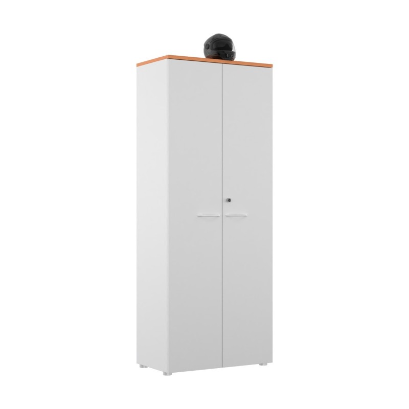 Armoire haute portes battantes L.80 x P.48 x H.203 cm - Corps Blanc - Top Hêtre