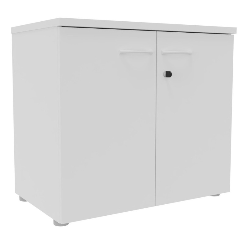 Armoire basse portes battantes L.80 x P.48 x H.72 cm - Corps Blanc - Top Blanc