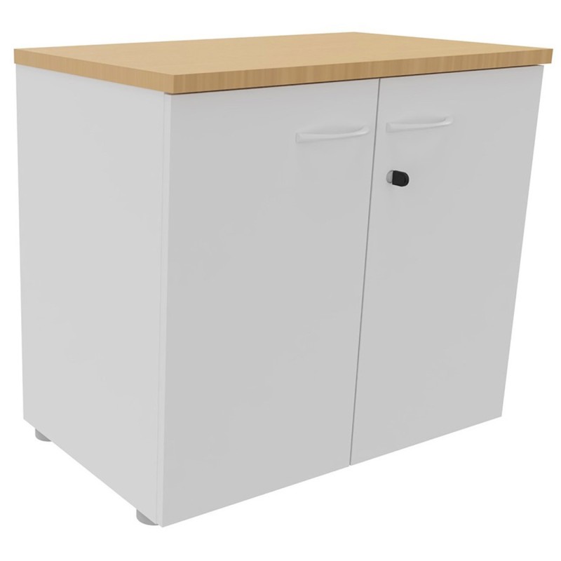Armoire basse portes battantes L.80 x P.48 x H.72 cm - Corps Blanc - Top Hêtre