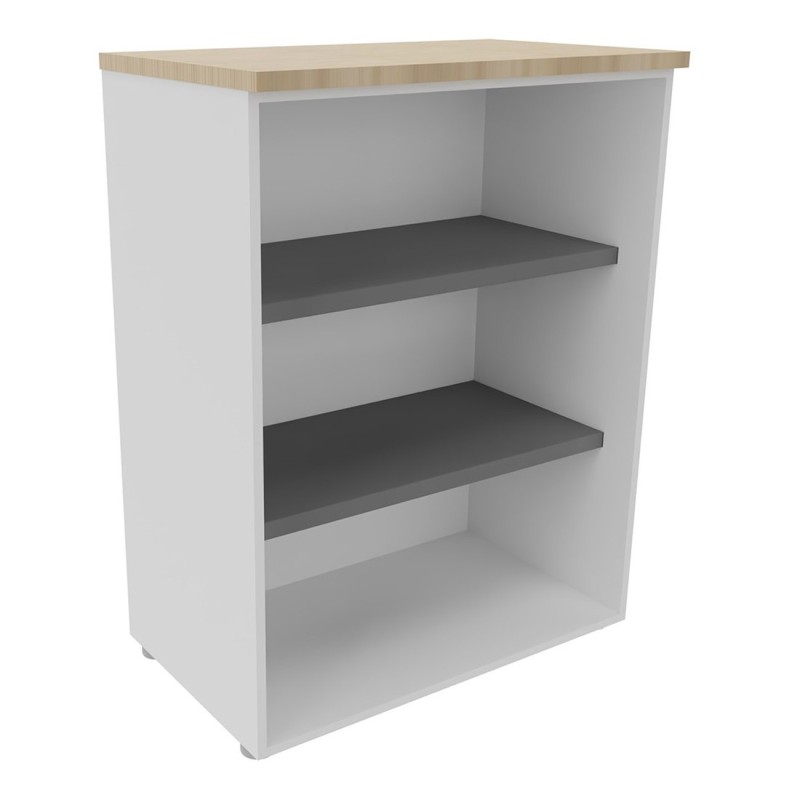 Bibliothèque mi-hauteur sans porte L.80 x P.48 x H.104 cm - Corps Blanc - Top Chêne