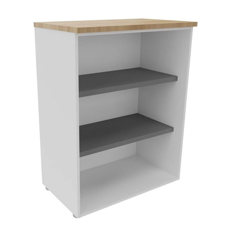 Bibliothèque mi-hauteur sans porte L.80 x P.48 x H.104 cm - Corps Blanc - Top Chêne Nebraska