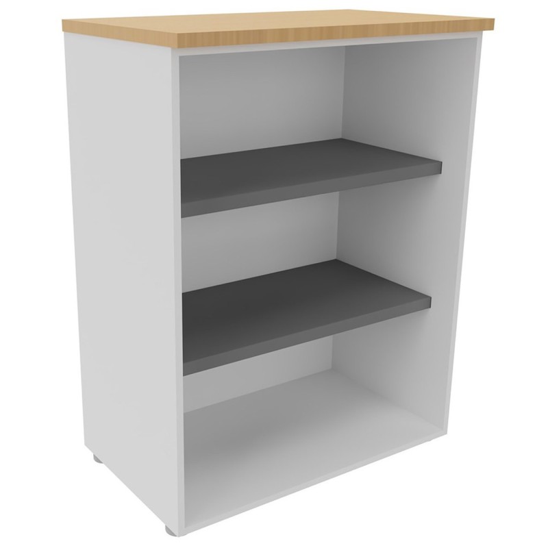 Bibliothèque mi-hauteur sans porte L.80 x P.48 x H.104 cm - Corps Blanc - Top Hêtre