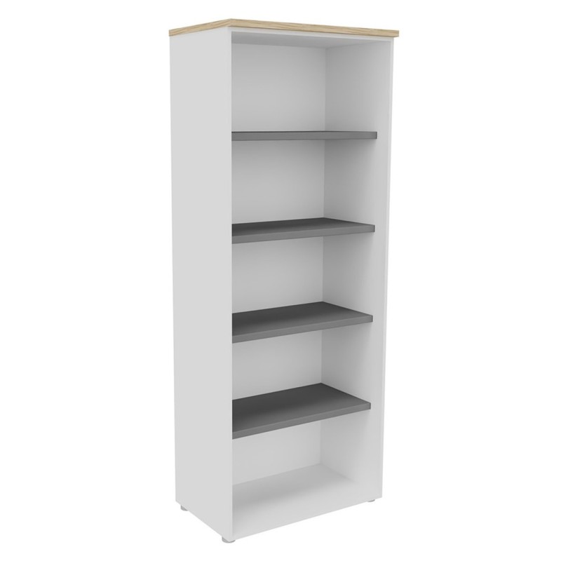 Bibliothèque haute sans porte L.80 x P.48 x H.201 cm - Corps Blanc - Top Chêne
