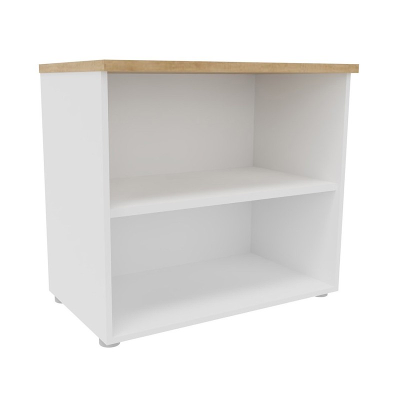 Bibliothèque basse sans porte L.80 x P.48 x H.72 cm - Corps Blanc - Top Chêne Nebraska