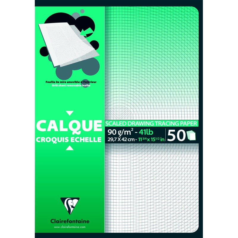 Clairefontaine Calque Croquis échelle A3 uni 92g - Bloc de 50 feuilles
