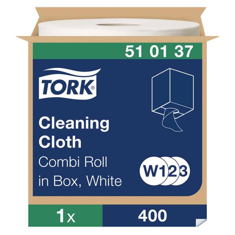 Tork Chiffon de nettoyage blanc W1/2/3 utilisation répétée - 510137 - Bobine de 400 chiffons