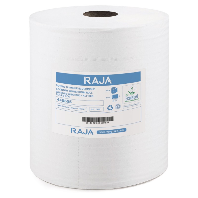 RAJA Bobine d'essuyage - Coloris Blanc - 1500 feuilles