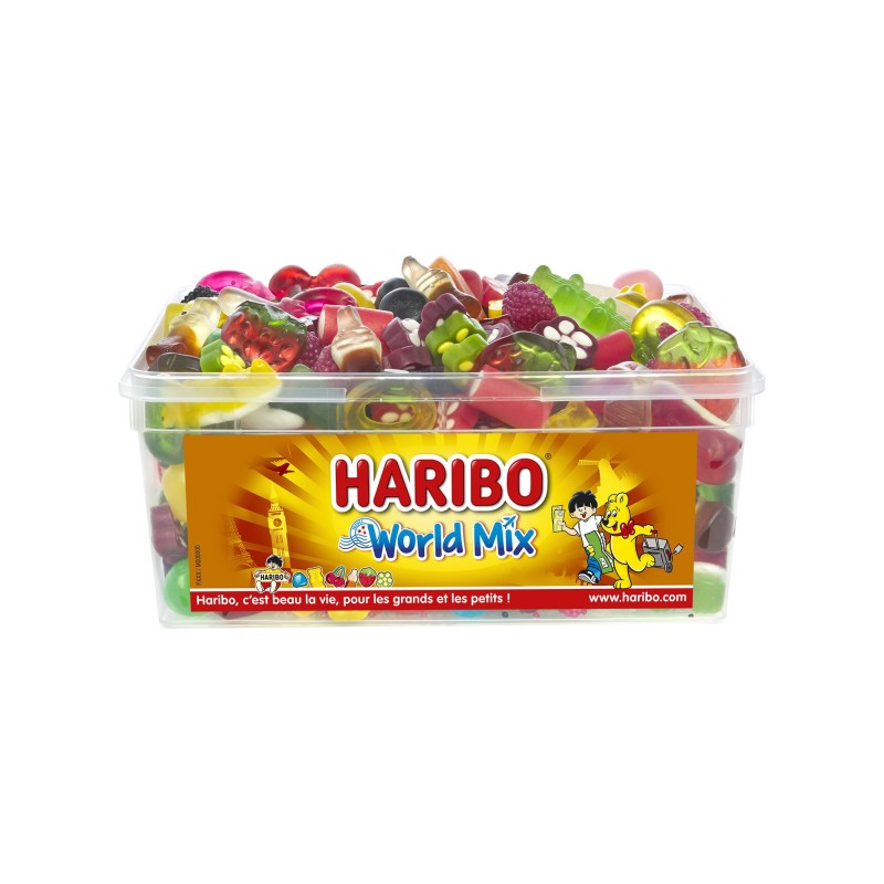 Haribo World Mix assortiment de bonbons tendres parfums fruités - Boîte de 900g