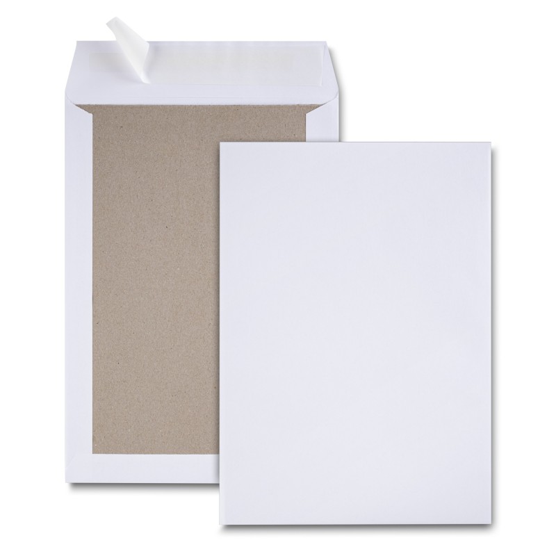 RAJA Pochette blanche recyclée C4 229 x 324 mm 120g sans fenêtre - dos carton - autocollante bande protectrice - Lot de 100
