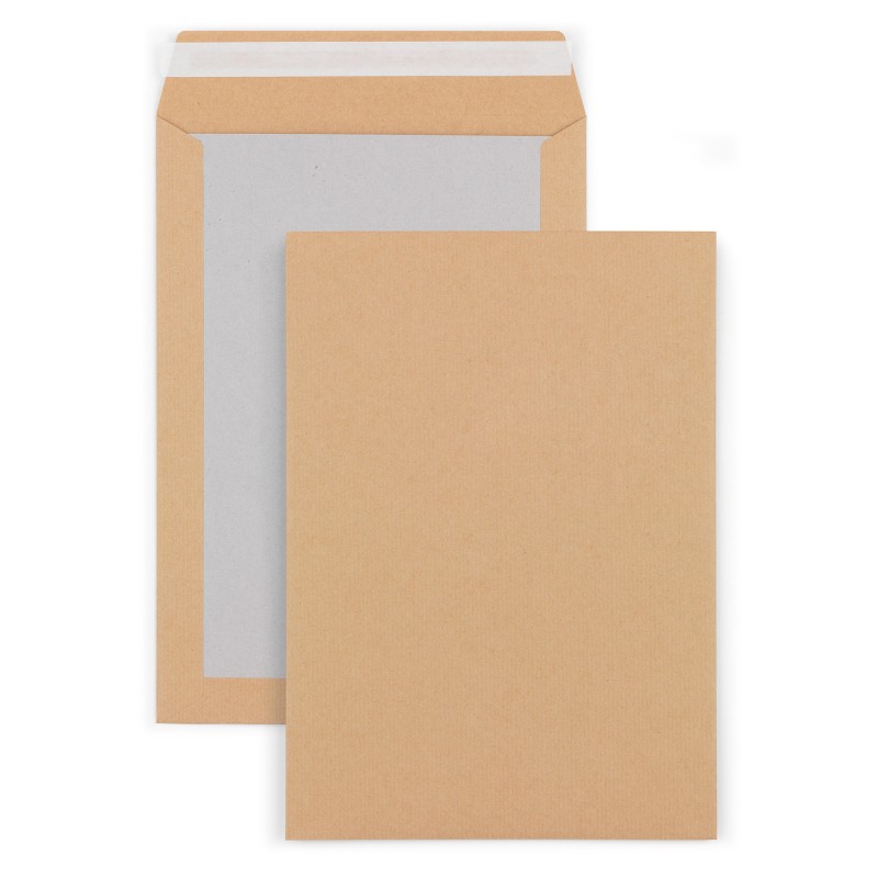 RAJA Pochette kraft brun C4 229 x 324 mm 120g sans fenêtre - dos carton - autocollante bande protectrice - Lot de 100
