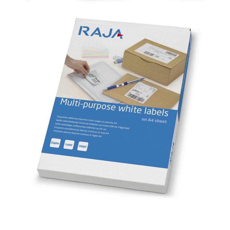 RAJA Étiquettes multi-usages adhésion permanente - Coins carrés - 210 x 148,5 mm - Blanc
