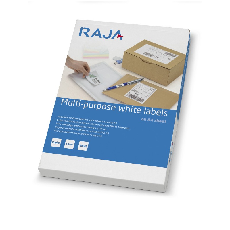 RAJA Étiquettes multi-usages adhésion permanente - Coins carrés - 105 x 70 mm - Blanc
