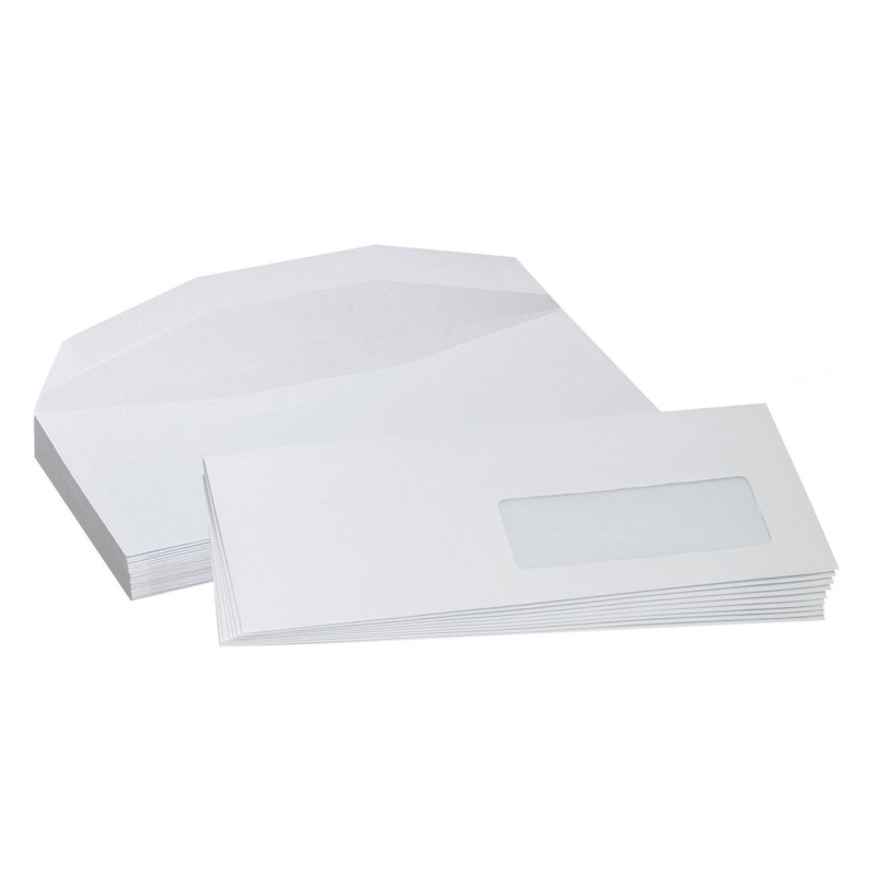 Pochette blanche C5/6 114 x 229 mm 80g fenêtre 45 x 100 mm - gommée - Lot de 1000