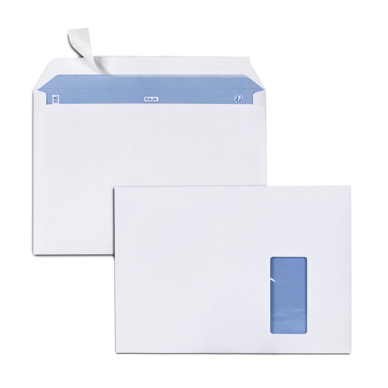 RAJA Enveloppe blanche Premium C4 229 x 324 mm 100g fenêtre 50 x 100 mm - autocollante bande protectrice - Lot de 250