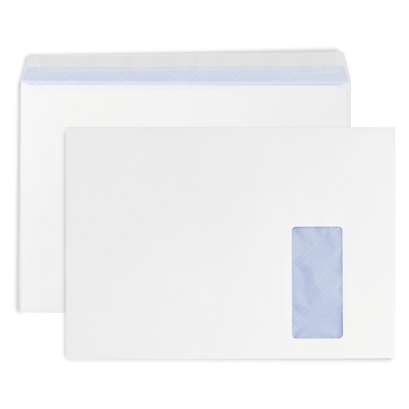 RAJA Enveloppe blanche C4 229 x 324 mm 90g fenêtre 50 x 100 mm - autocollante bande protectrice - Lot de 250