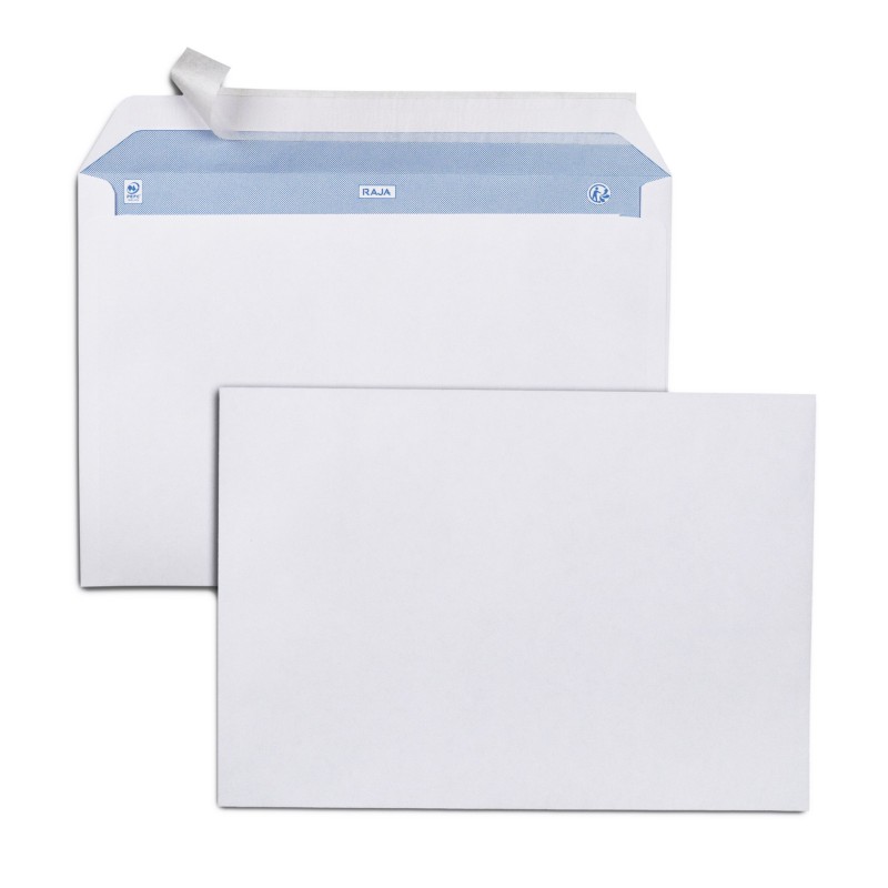 RAJA Enveloppe blanche Premium C4 229 x 324 mm 100g sans fenêtre - autocollante bande protectrice - Lot de 250