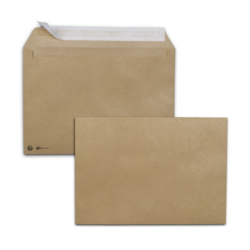 RAJA Enveloppe Premium kraft brun C4 229 x 324 mm 90g sans fenêtre - autocollante bande protectrice - Lot de 250